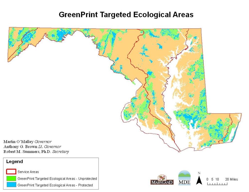 Larry Hogan, Governor Boyd Rutherford, Lt. Governor Ben Grumbles, Ph.D., Secretary Figure 10. Protected and Unprotected DNR GreenPrint Targeted Ecological Areas.