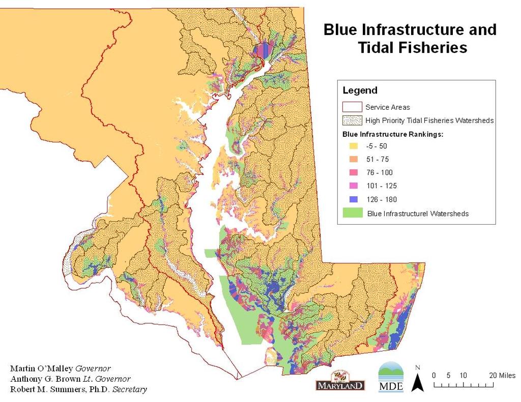 Blue Infrastructure Priority Shoreline Areas identifies unique shoreline segments (1 Km x 100 m) and associated aquatic areas that support high quality coastal habitat, critical natural resources and