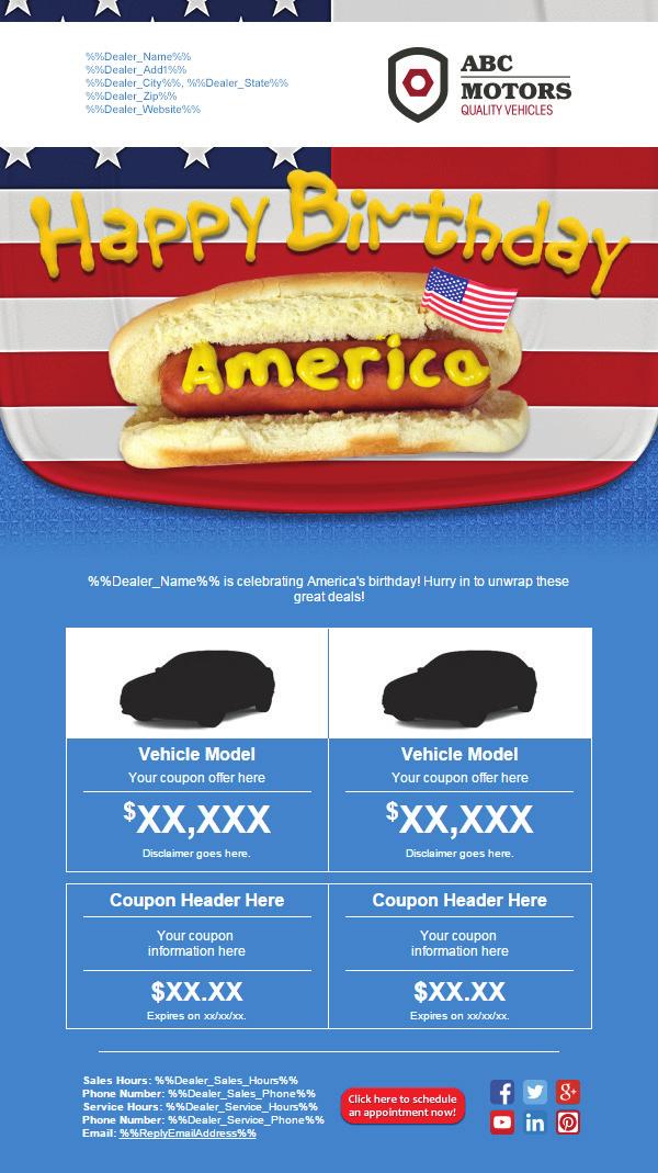 JULY 4TH (HOT DOG) ORDERS DUE BY JUNE 27TH. Hello, this is [Name], the [Title] from [Dealership].