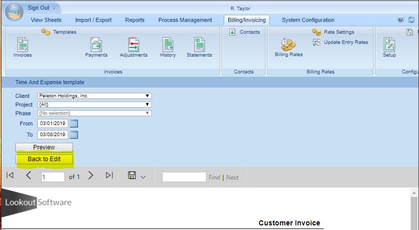 Or; if you have returned to the Invoice Template list, simply highlight the template name and click the Edit button In this example, we