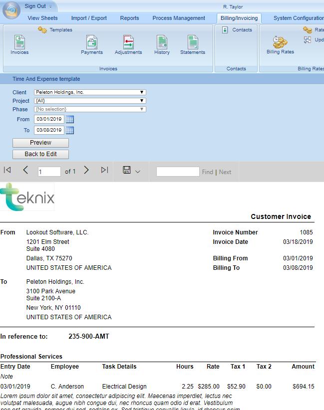 Next, select a Client, Project and/or Phase in which to preview on the invoice along with a date