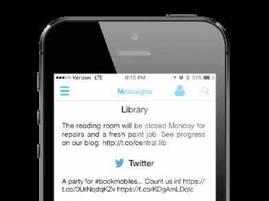 library messages and display Twitter feed instant access through simple web reader