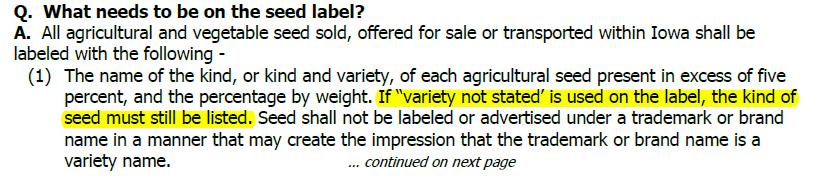 Starting a Cover Crop Seed Business: Intellectual Property hen is it legal to sell Common or V.N.S. Seed? 1.