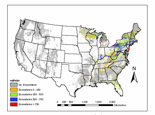 project McNulty et al ES&T (2007) Percent of Forest Area with S+N Deposition Exceeding