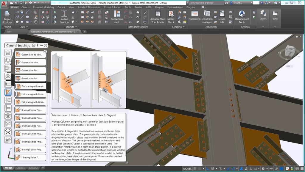 FROM AUTOCAD TO ADVANCE STEEL 6 Advance Steel features customizable parametric steel connections that intelligently snap in place and instantly adapt to model changes.