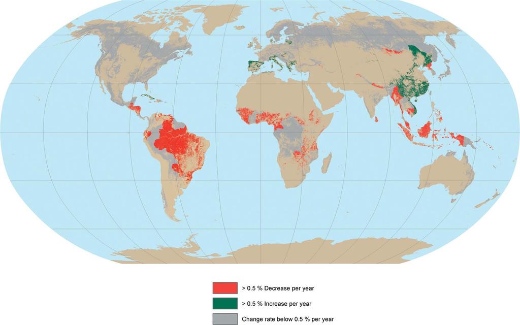 Deforestation Red represents decrease in forest cover (greater than.