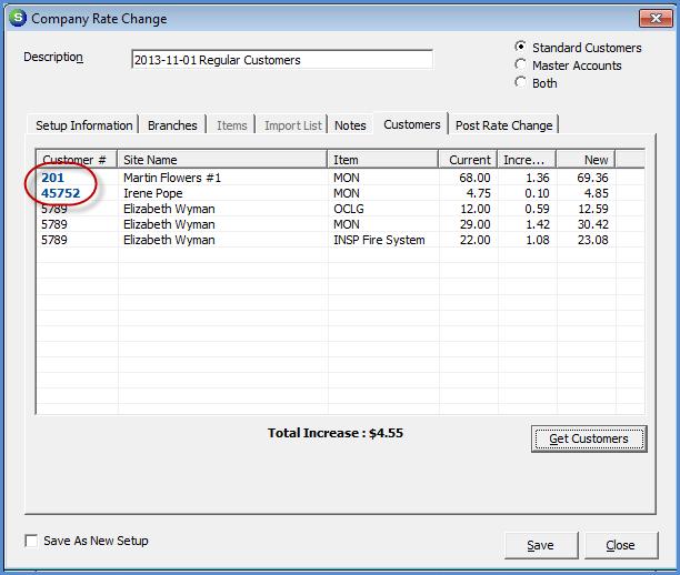 Company Rate Change with RMR Escalations When viewing the list of Customers on a Rate Change Batch (using the Recurring Renewal Date method), any customer