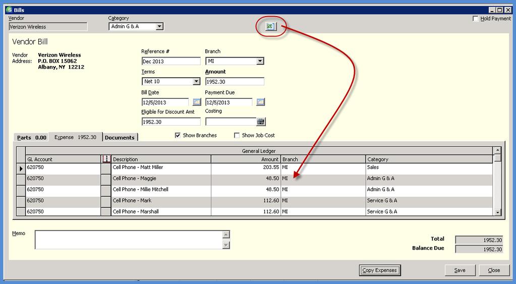 Now navigate to SedonaOffice and create a new A/P Bill for the Vendor.