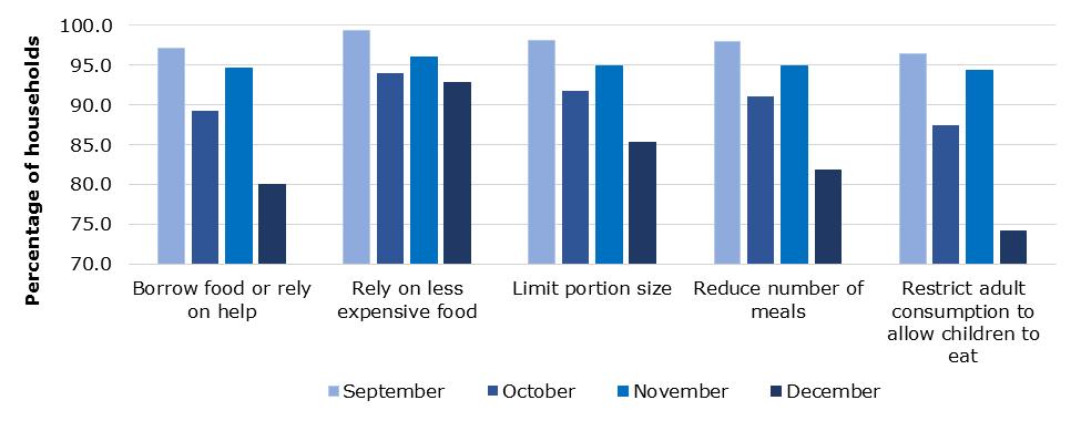 3 percent in November. The most frequently used coping strategy remains relying on cheaper or less expensive food (Figure 2).