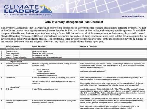 Second Component: Tools for Inventory Management Plan Development EPA provides checklist of components for good IMP to use as guideline when preparing documentation