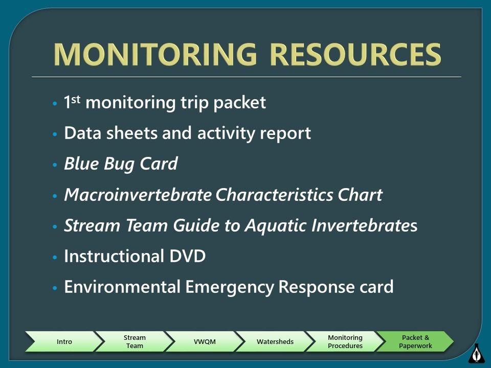 Materials and Resources Thank you for your willingness to become a Volunteer Water Quality Monitor.