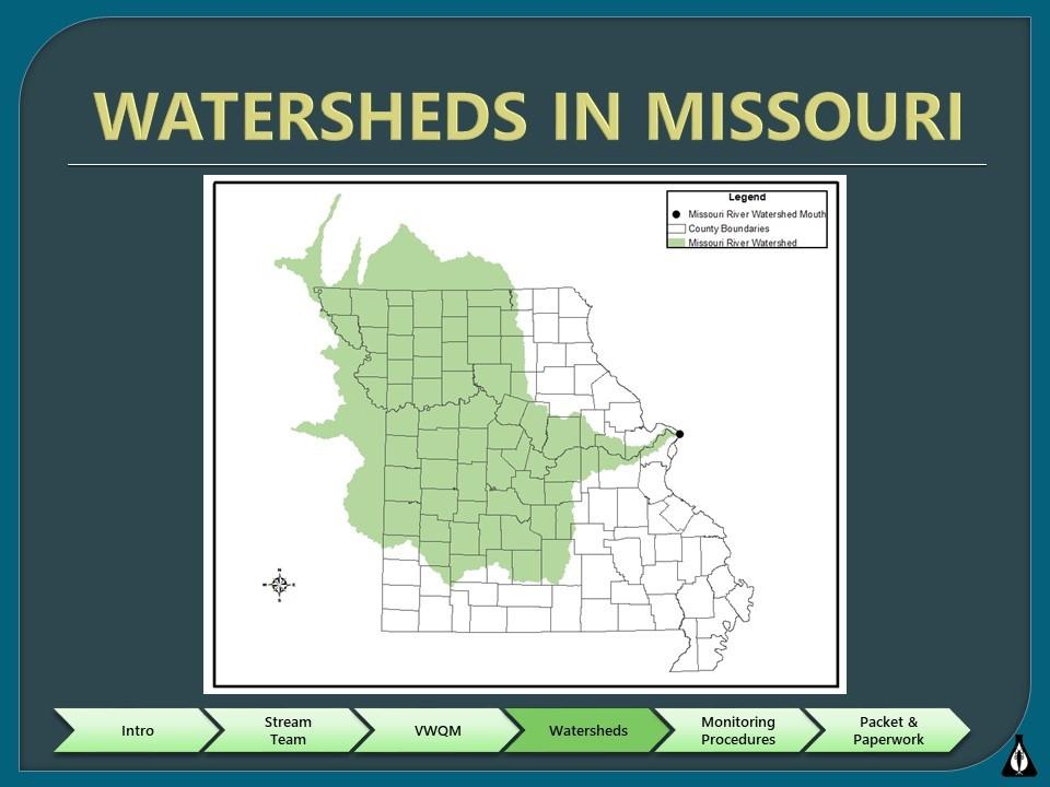 Watersheds in Missouri The image below depicts the portions of the Missouri River watershed in the