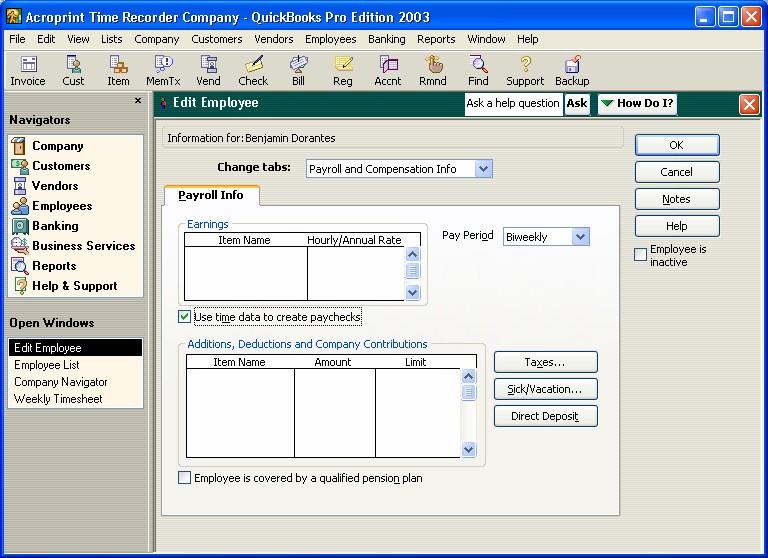 Figure 3-8 Click OK to go back to the Employee List and perform this for each employee on the list.