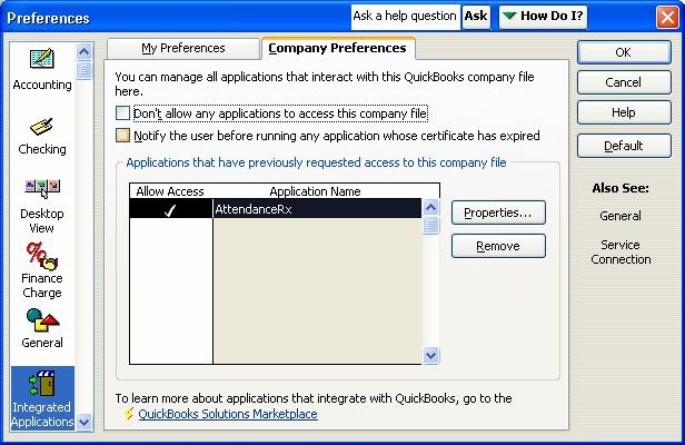 Figure C-2 Check the Allow this application to access this company file checkbox and the Allow this
