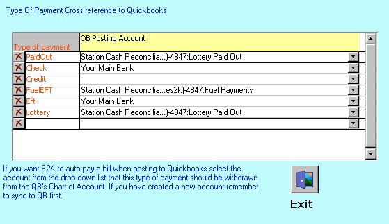 Mapping Payment Terms from Series2k to QUICKBOOKS: Locate the QUICKBOOKS Menu Icon and click on the Edit Types of Payment Mapping and the following will be displayed: To make any payment term