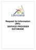 Request for Information (RFI): SERVICE PROVIDER DATABASE