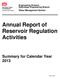 Annual Report of Reservoir Regulation Activities