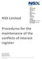 Procedures for the maintenance of the conflicts of interest register