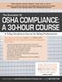 OSHA Compliance: A 30-Hour Course A 5-Day Compliance Course for Safety Professionals
