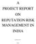 A PROJECT REPORT ON REPUTATION RISK MANAGEMENT IN INDIA