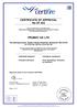 CERTIFICATE OF APPROVAL No CF 422 PROMAT UK LTD