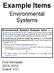 Example Items. Environmental Systems