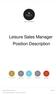 Leisure Sales Manager Position Description