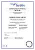 CERTIFICATE OF APPROVAL No CF 380 PREMDOR CROSBY LIMITED