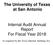 The University of Texas at San Antonio. Internal Audit Annual Report For Fiscal Year As required by the Texas Internal Auditing Act