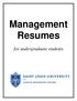 Management Resumes. for undergraduate students