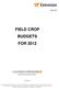 FIELD CROP BUDGETS FOR 2012