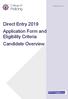 Direct Entry 2019 Application Form and Eligibility Criteria Candidate Overview
