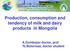 Production, consumption and tendency of milk and dairy products in Mongolia. A.Gombojav doctor, prof Ts.Bolormaa, doctor student