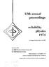 physics proceedings reliability 12th annual Sponsored by Library of Congress Catalog Card No, Las Vegas, Nevada, April 2-4, 1974