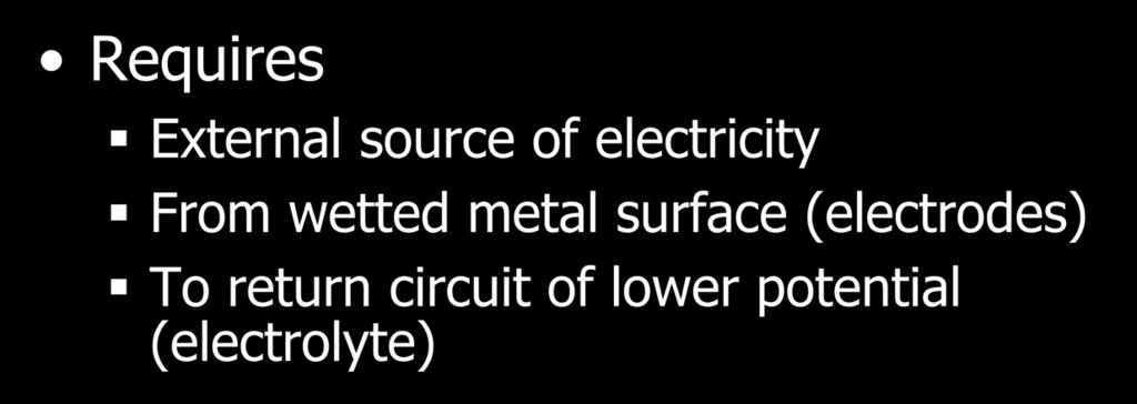 Stray Current Corrosion Requires External source of electricity From wetted metal