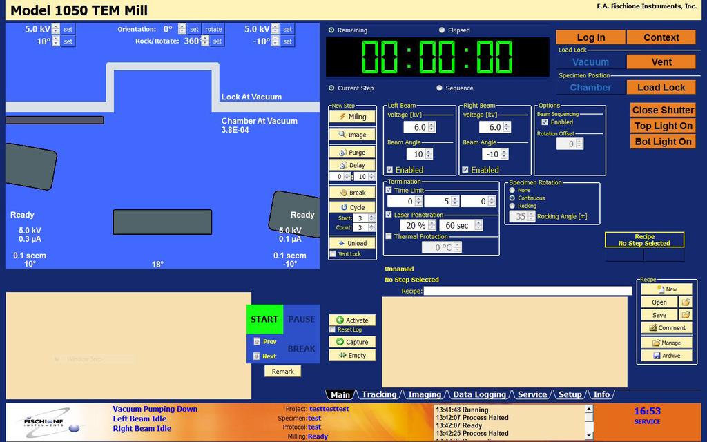 The Operator Console application user interface is available on the premium edition Model 1050 TEM Mill only. user expertise and needs for instrument operation.