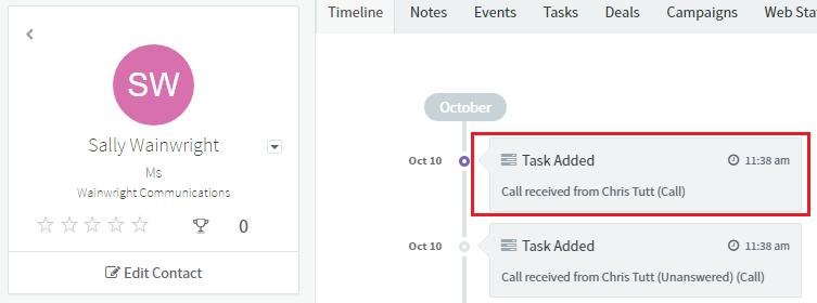 We can now add further notes manually, then click OK to save the call log entry. If we click Show CRM Contact or Cancel the call log will not be saved.
