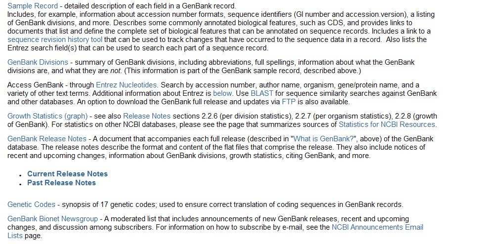 GenBank sample record information (http://www.ncbi.nlm.nih.