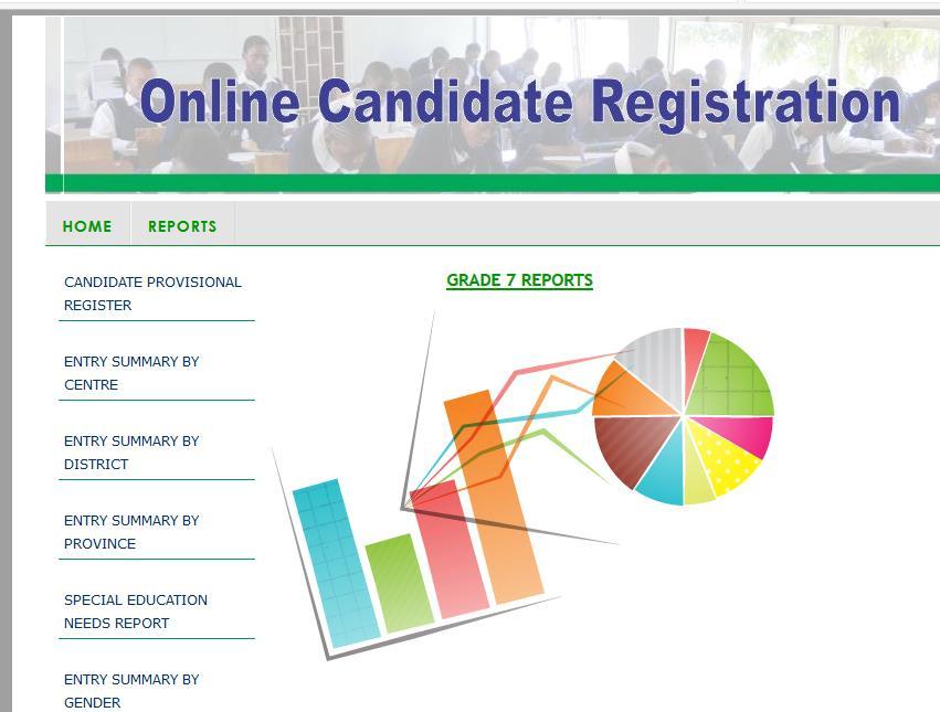 4.3.7 Generating a Report The web based candidate registration system has several reports that can be generated by the user.
