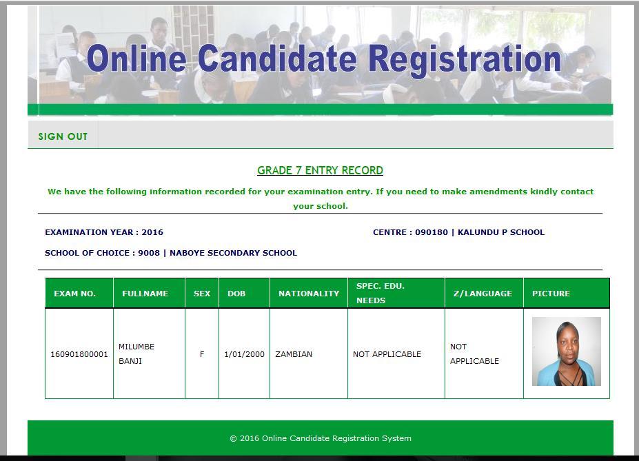 4.2.8 Viewing candidate details A candidate can view their details by entering their examination number.
