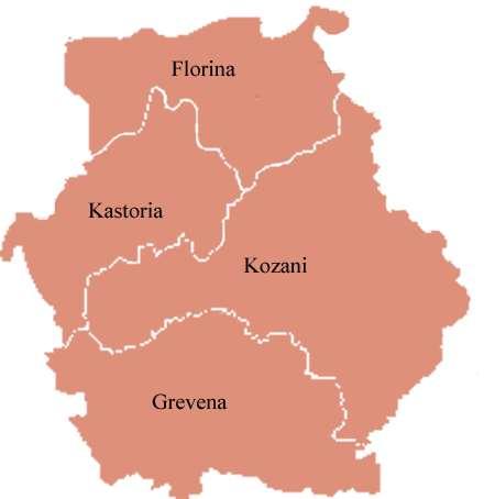 The Region of West Macedonia Prefecture of Kozani Prefecture of Kastoria Prefecture of Florina Prefecture of Grevena Total population: 303,857