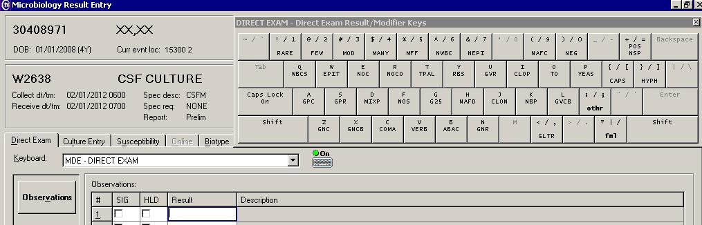 9) Hit the F8 key to get the Micro Direct Exam Keyboard.