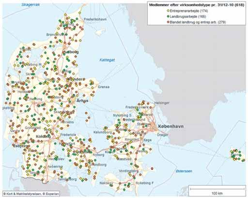 Figure 2 shows the geographical distribution of the 618 Danish ARCs that are members of the Employers Association of Agricultural and Rural Contractors, DM&E.