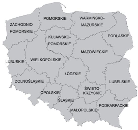 Figure 4: The 16 regions (voivodships) in Poland Source: BPI Polska Legal forms Table 8 is provided by CEETTAR (2001) and gives a first impression of the different legal forms of companies in the ARC