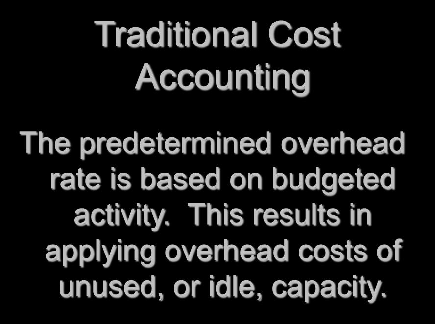 Cost of Idle Capacity Traditional Cost Accounting The predetermined overhead