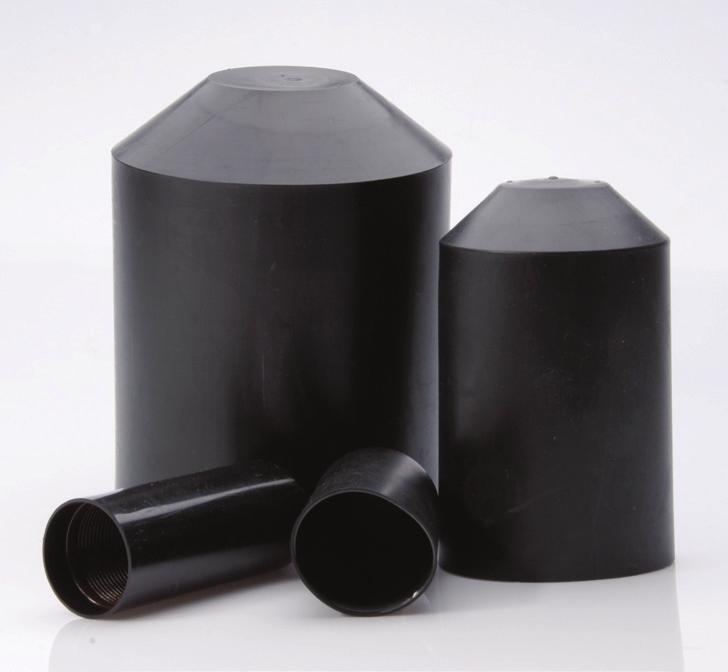 Heatshrink End Caps C Heatshrink end caps are manufactured from a polyolefin material and coated with a hot melt adhesive.