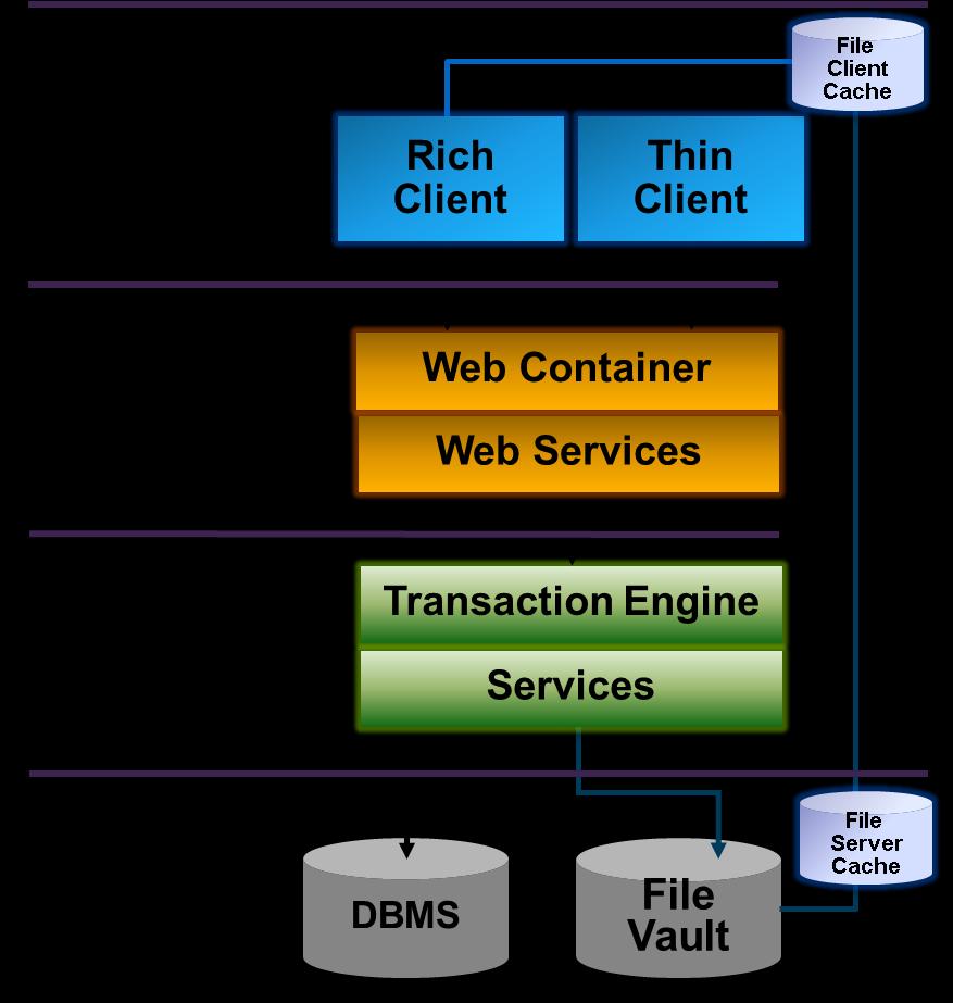 The File Vault stores the actual designs that developers are working on. Database, which stores the metadata associated with the designs being managed by the Teamcenter File Management System.