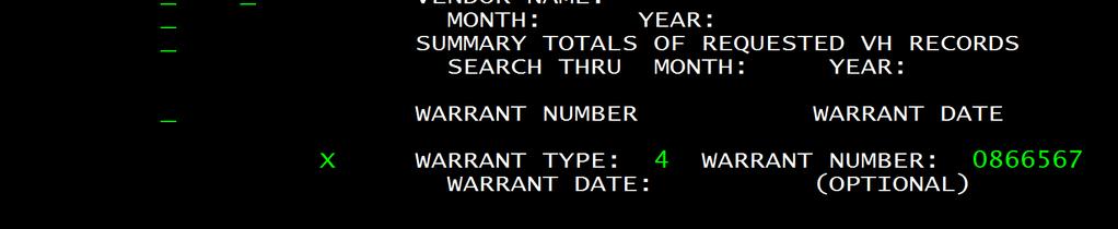 enter the warrant number and date or warrant