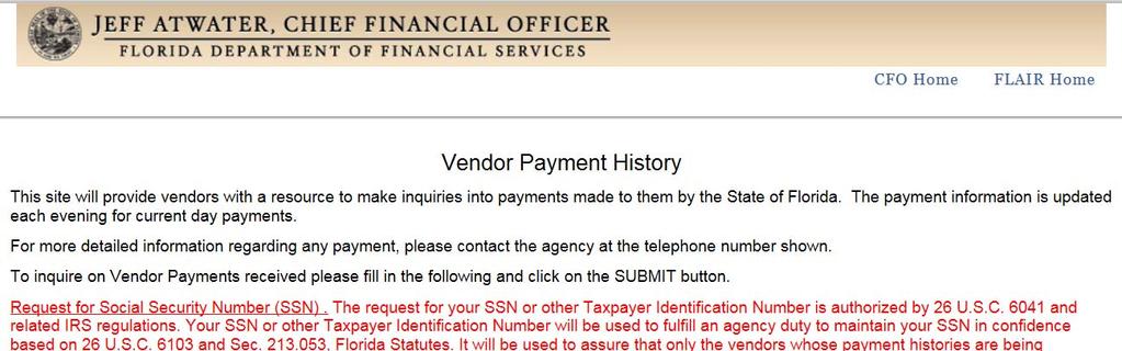 FLAIR Website Vendor Payments Enter a tax ID,
