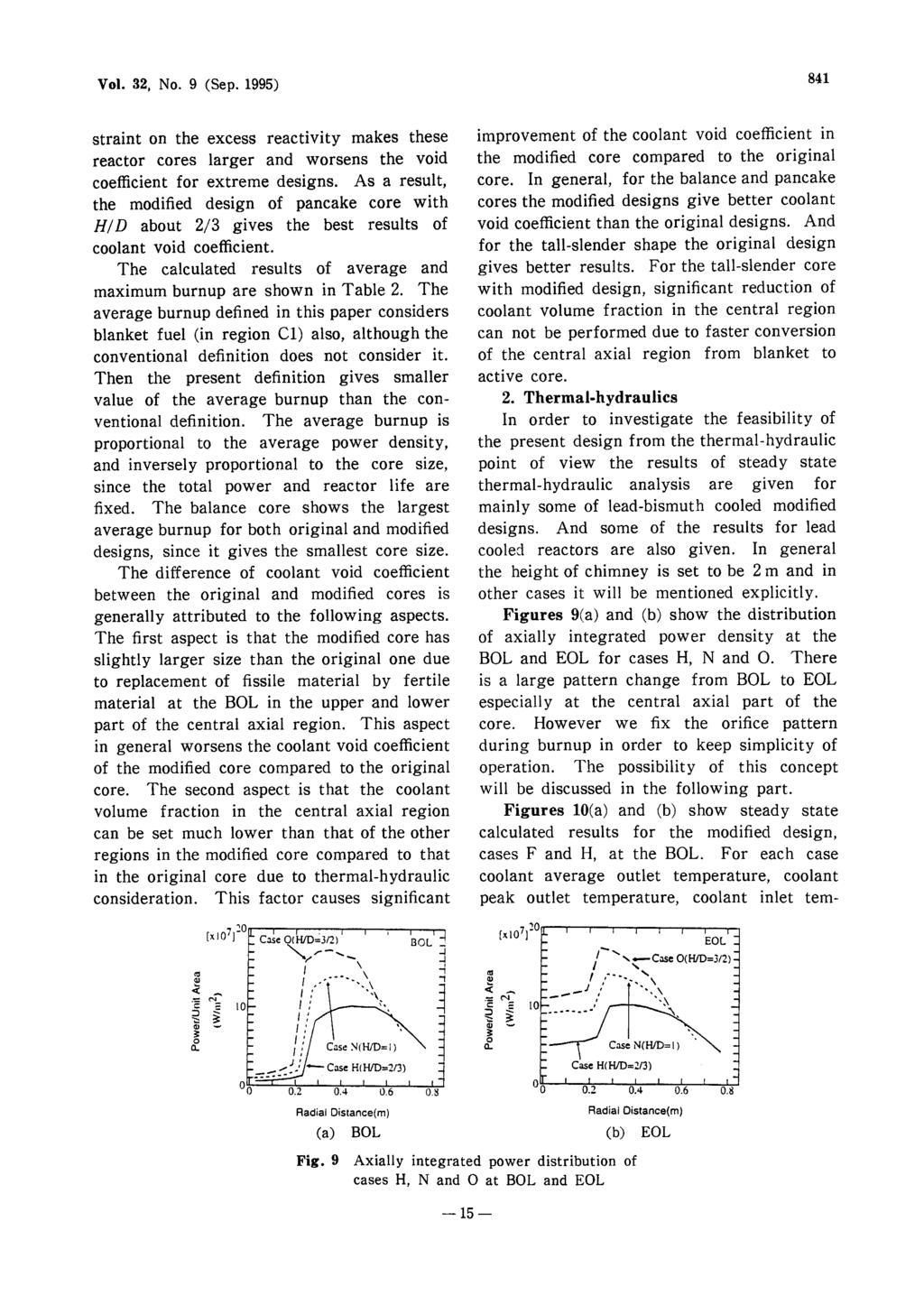 Vol. 32, No. 9 (Sep. 1995) 841 straint on the excess reactivity makes these reactor cores larger and worsens the void coefficient for extreme designs.